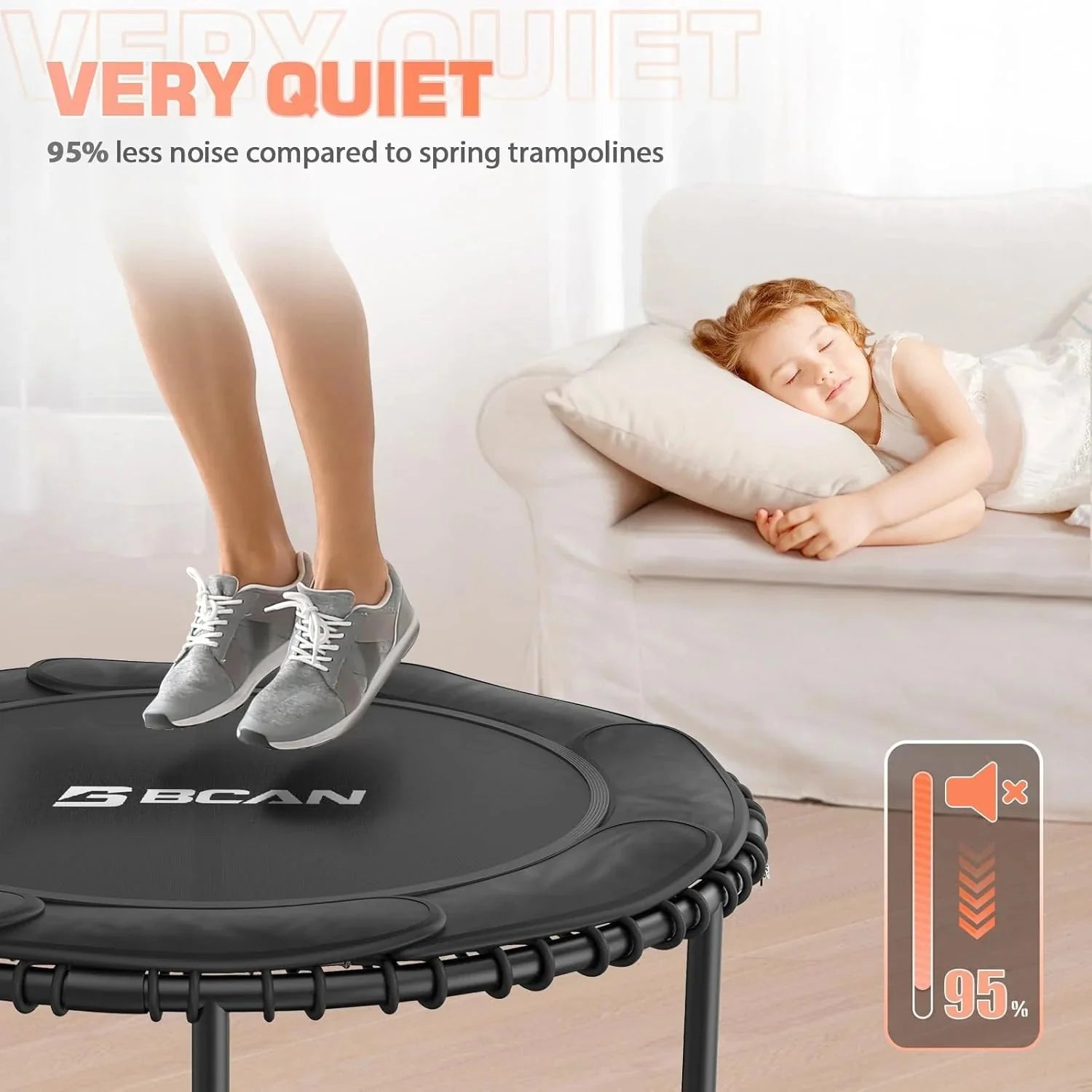 BCAN 450/550 LBS Foldable Mini Trampoline, 40/48 Fitness Trampoline with Bungees, U Shape Adjustable Foam Handle, Stable & Quiet Exercise Rebounder for Adults Indoor/Outdoor Workout