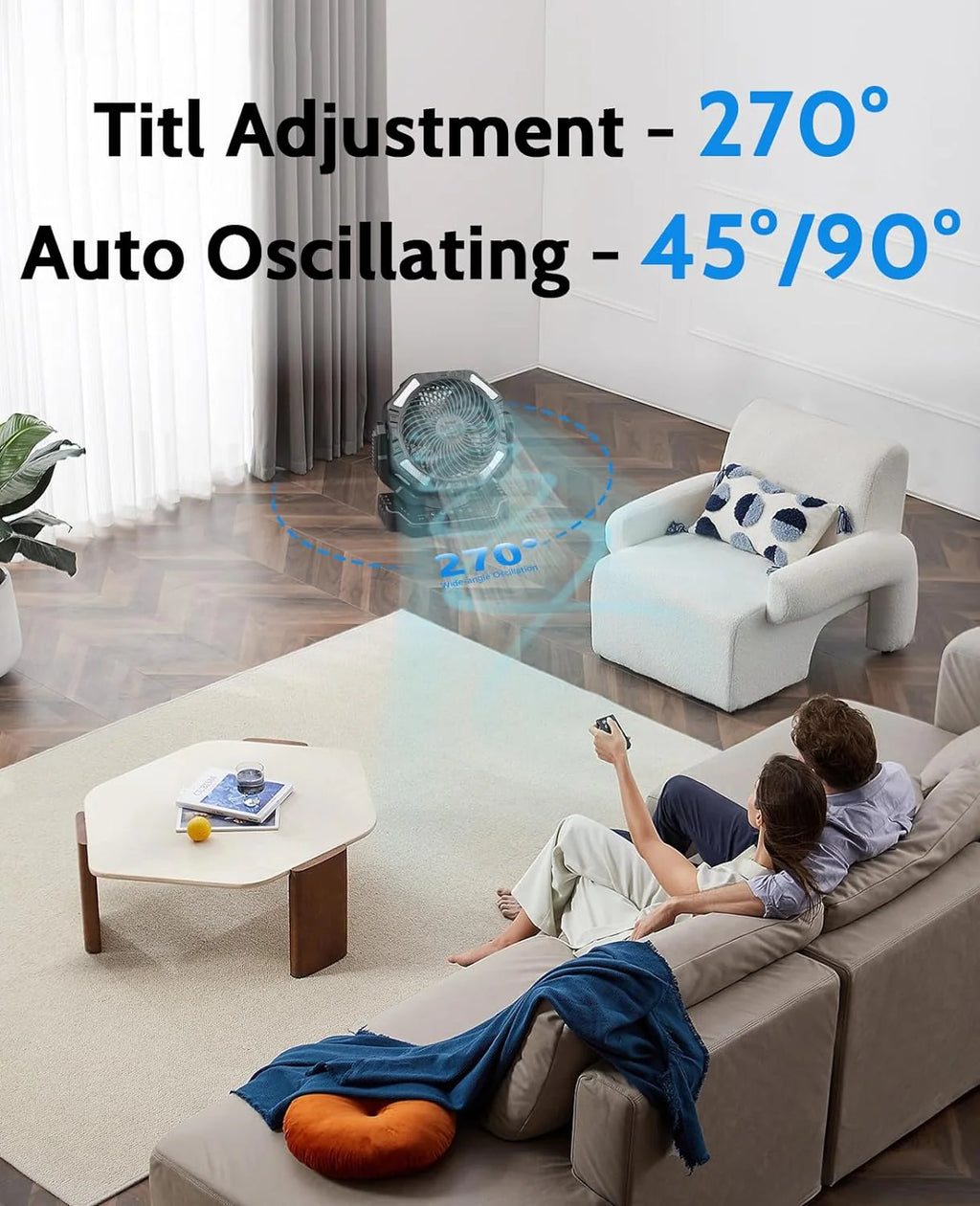 40,000mAh Battery Operated Fan, 13 Remote Camping Fan with LED Auto-Oscillating Rechargeable Fan Powerful Portable Desk Fan for Home, Camping, RV, Courtyard, Picnic, Emergency Power