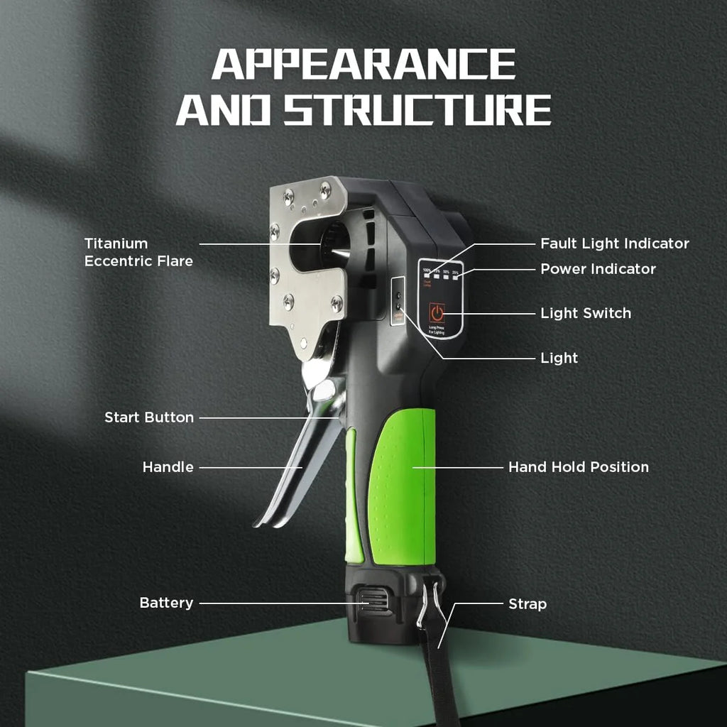 Electric Flaring Tool Kit, 1/4 - 3/4 Copper Flaring Tool Flare Gauge, 5 SAE Sizes Clamps 45° Eccentric Type Flare 2200 mAh