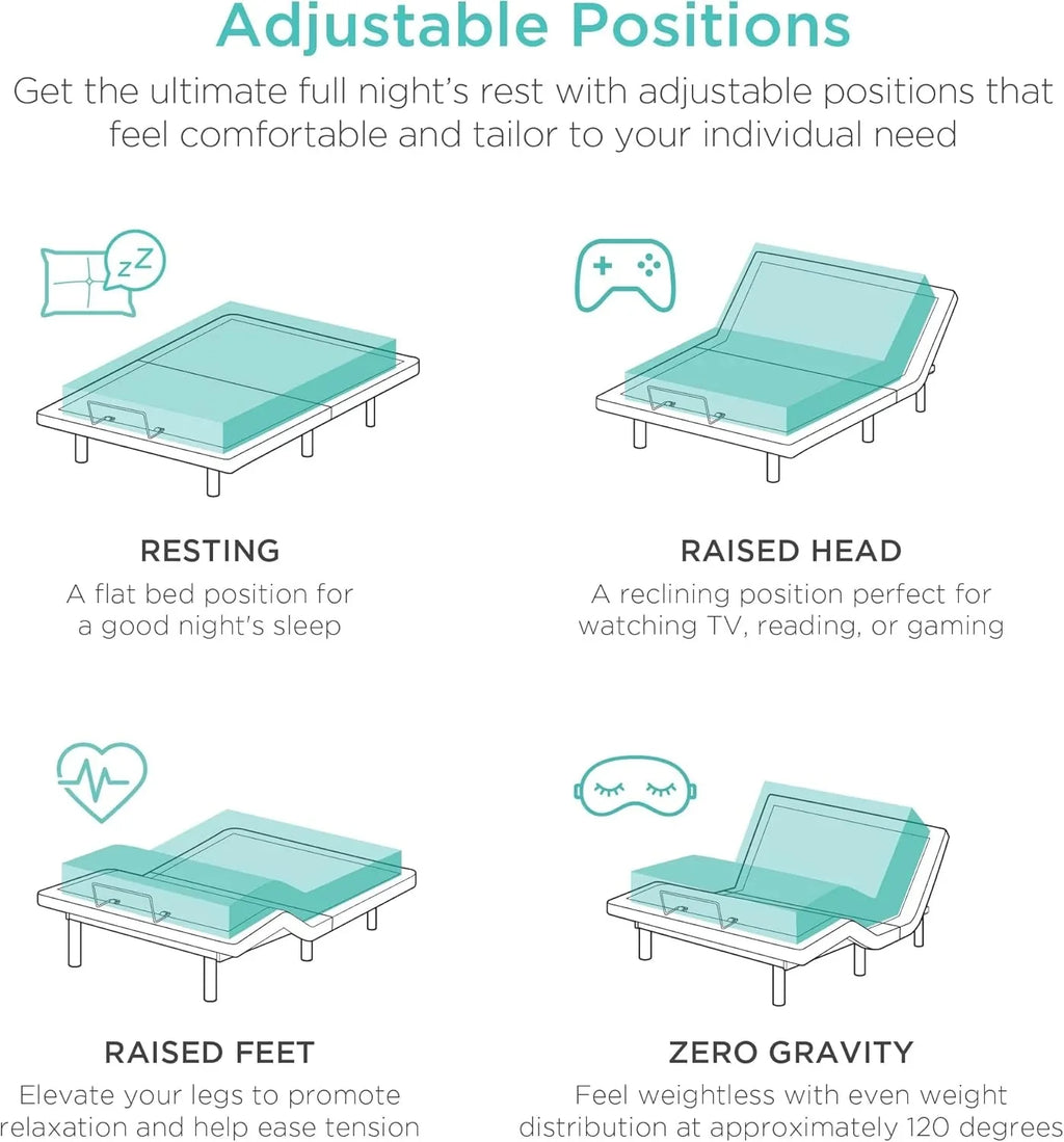 Best Choice Products Ergonomic Twin XL Size Adjustable Bed Frame, Electric Base w/Wireless Remote Control, Nightlight, Massager, 2 USB Ports