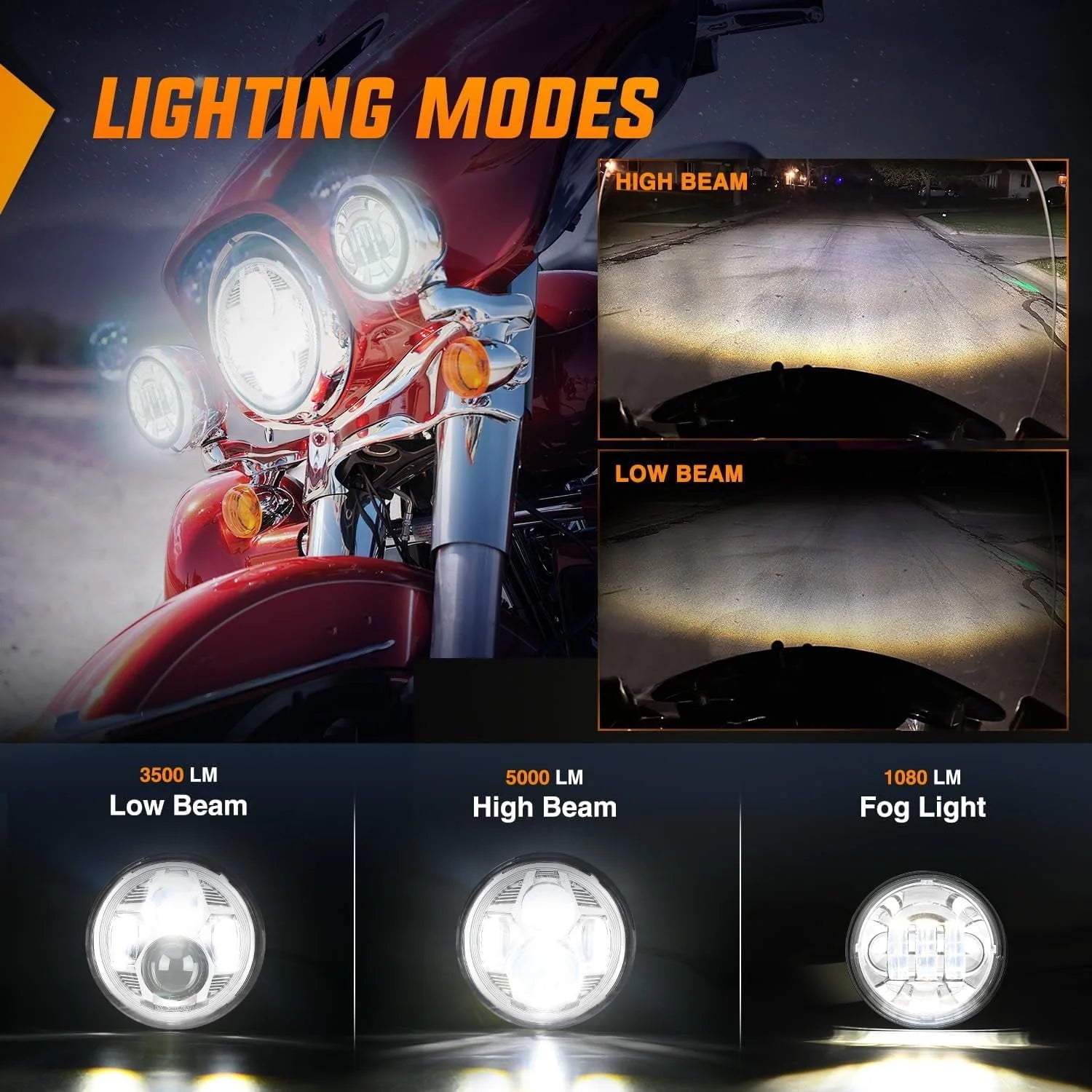 7 Motorcycle Led Headlights 4.5 Fog Light Assist DOT Kit Compatible with Harley-Davidson Elektra Street Glide Fat Boy Road King Heritage Softtail CVO,