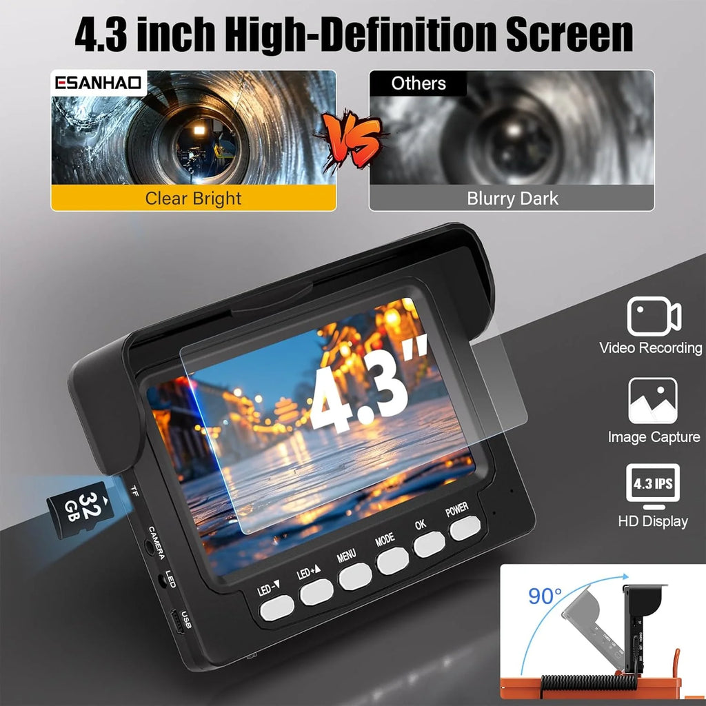Sewer Inspection Camera, 100FT, DVR, Audio, 4.3 Screen