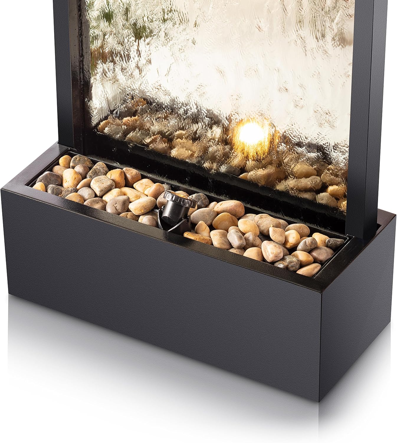 Alpine Mirror Waterfall Fountain with Stones & Lights, 72, Indoor/Outdoor Zen Decor
