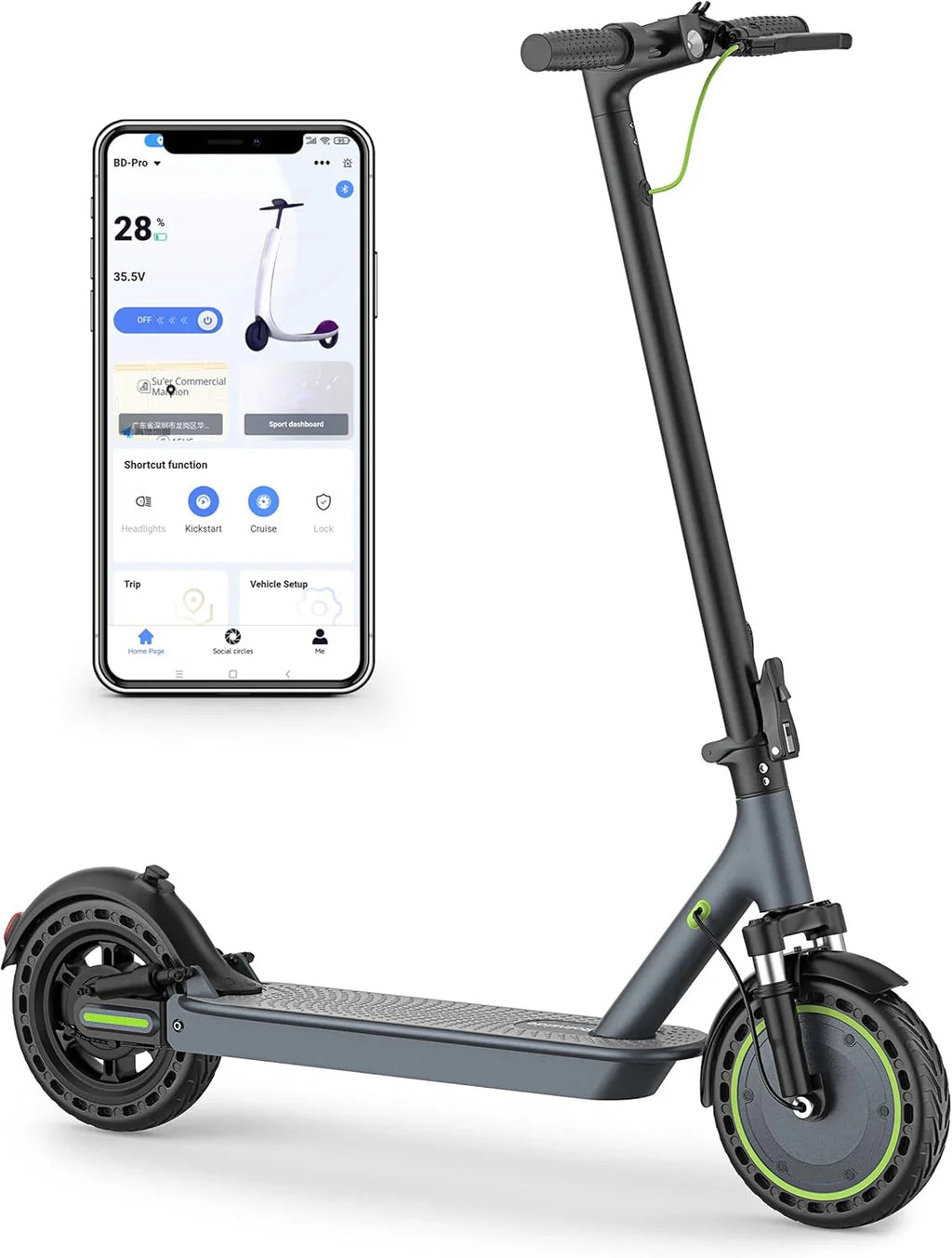 Electric Scooter - 8.5 Solid Tires, 350W Motor, Up to 19 MPH and 21-23 Miles Long-Range Portable Foldable Commuting Scooter for Adults with Double Braking System and App