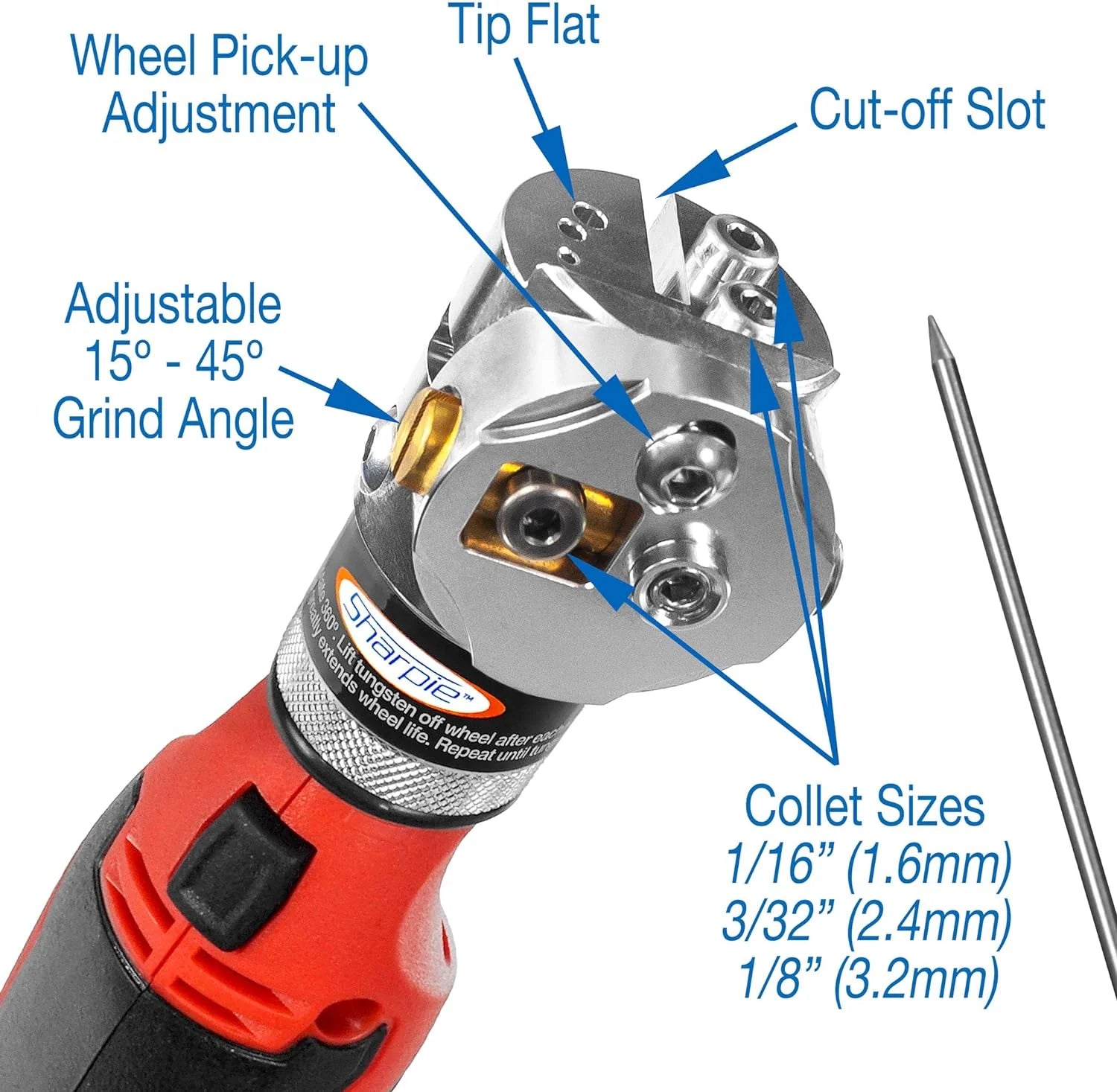 DXCL Hand-Held Cordless Tungsten Sharpener Grinder, Adjustable 15°- 45°, Diamond Ground Tapers (Auburn Red/Auburn R
