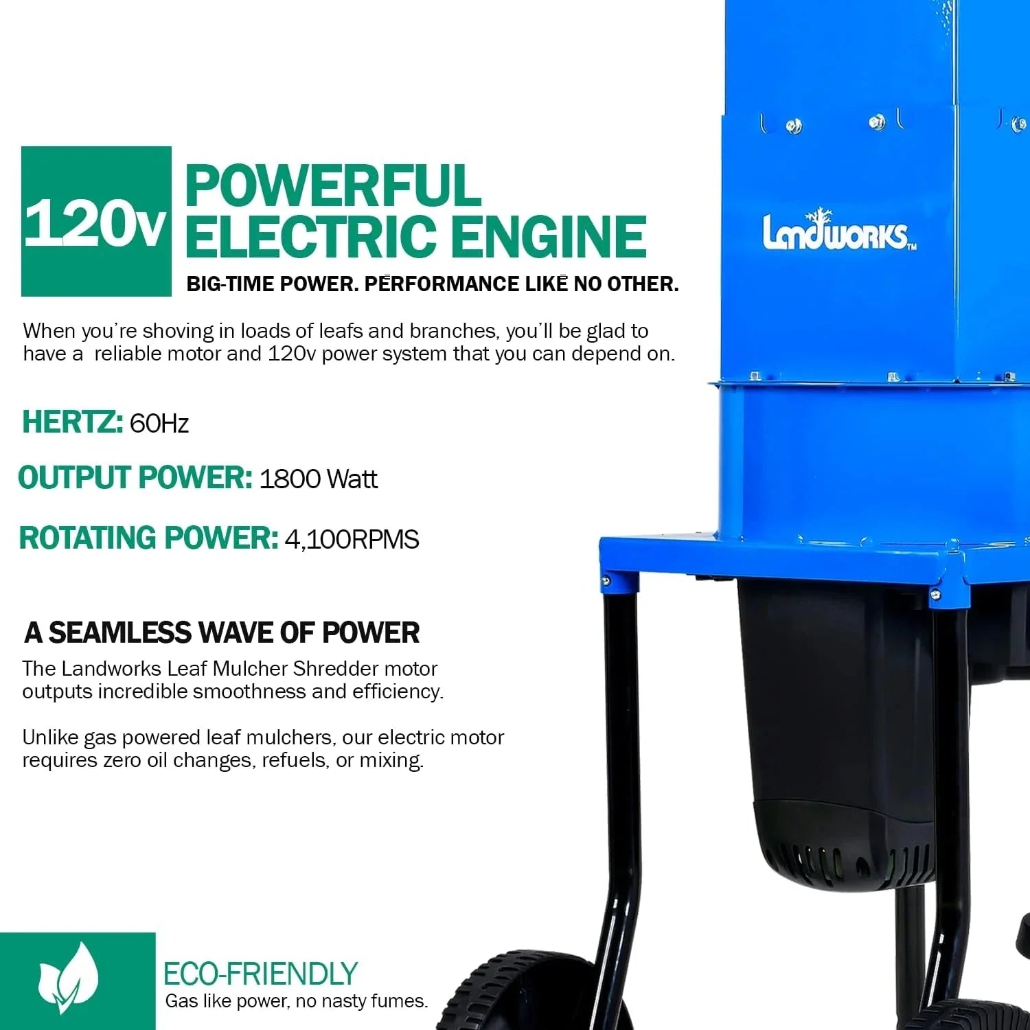 Landworks Leaf Mulcher Shredder Electric Green and Waste Management Heavy Duty 120V AC 11 Inch Cutting Blade .5 Inch Cutting Capacity for Leaves, Grass, & Clippings