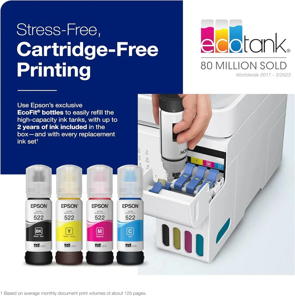 ET 4800 Wireless All in One Cartridge Free Supertank Printer with Scanner, Copier, Fax, ADF and Ethernet – Ideal for Your Home Office, White