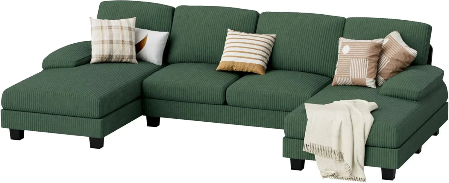 JUMMICO Sectional Couches for Living Room, U Shaped Couch with Chenille Fabric, 4 Seat Modern Sofa with Removable Pillows for Apartment and Small Space (Fabric, Grey)