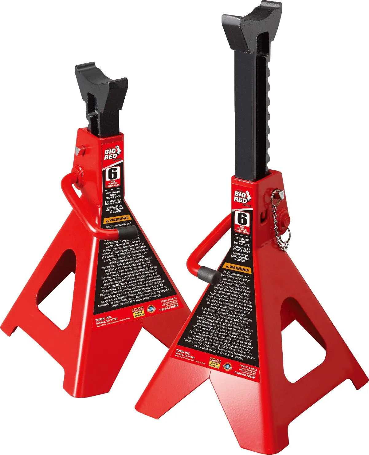 10-Ton Medium Height Pin Type Jack Stands, Pair, Red