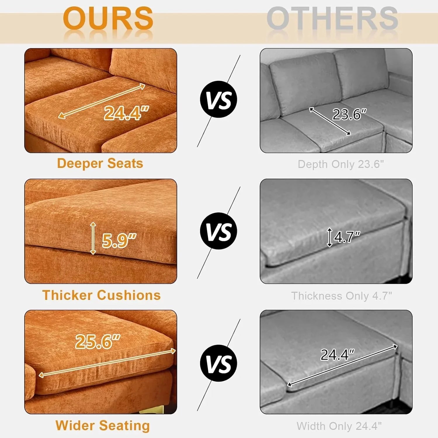 VINGLI 110 Sectional Couches for Living Room,U Shaped Couch with Double Chaise, 4-Seat Sofa Set with Chenille Fabric for Home Furniture,Beige