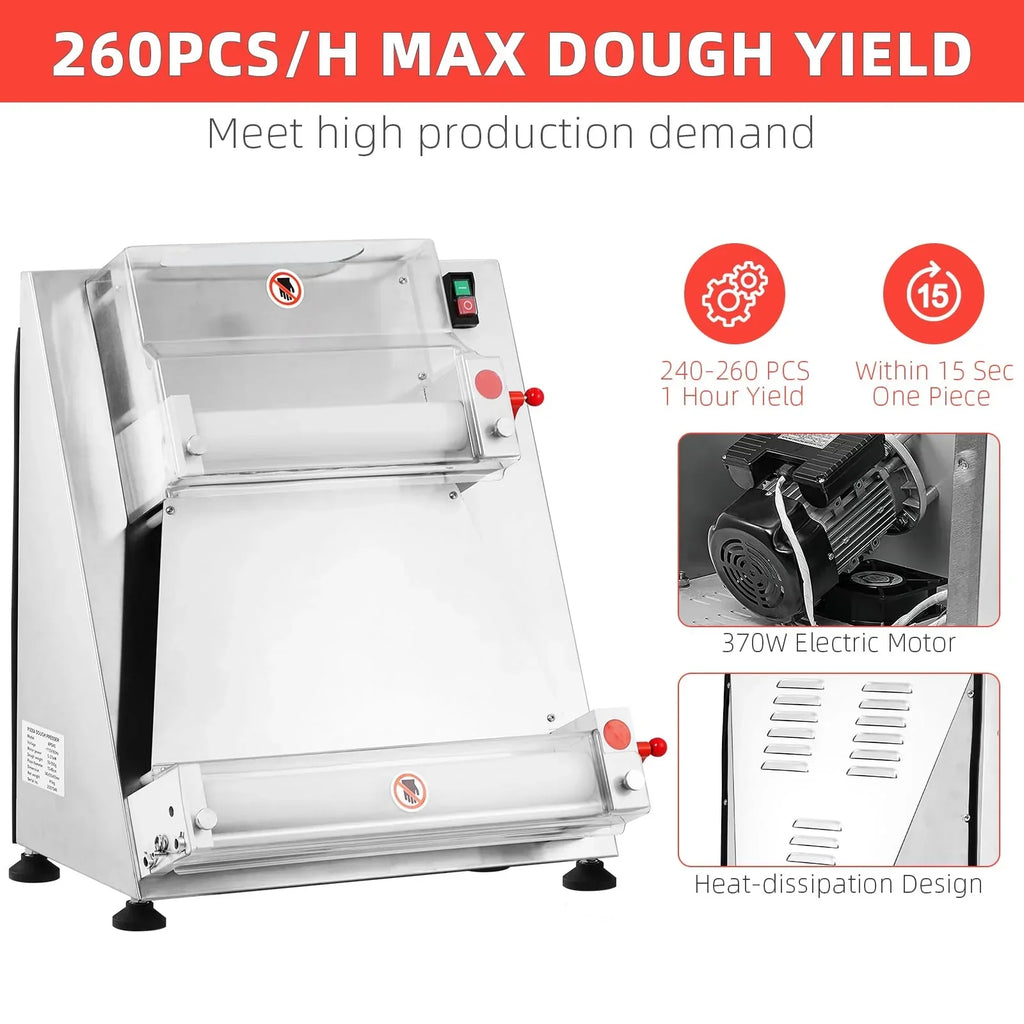 Garvee Commercial Pizza Dough Roller Sheeter, Max 16, Automatic 370W Electric Pizza Dough Roller, Stainless Steel, Suitable for Noodle, Pizza Bread and Pasta Maker Equipment