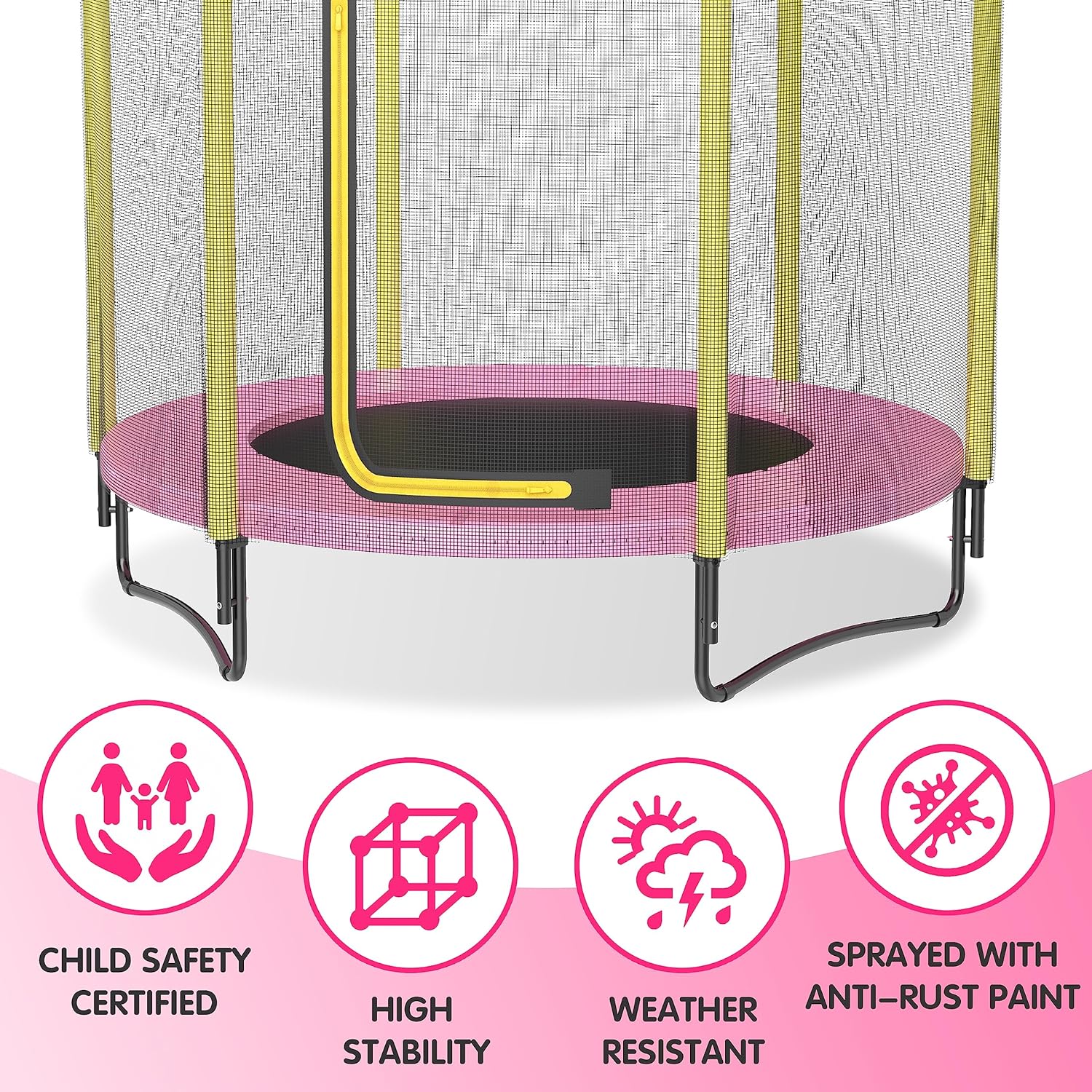 60 Kids Trampoline with Safety Enclosure Net, 5FT Toddler Indoor & Outdoor Trampoline/w Basketball Hoop - Parent-Child Interactive Game Fitness Trampoline Toy Gift for Boys and Girls Age 1-8