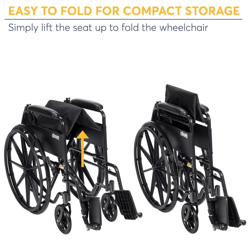 Drive Medical Silver Sport 1 Wheelchair, Full Arms, Swing Away Footrest, Lightweight Steel Frame