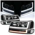 A set of 4 LED running light bars L+R black headlights + bumper signals for 2003-2014 Chevrolet Express 1500,2003-2023 Chevrolet Express 2500