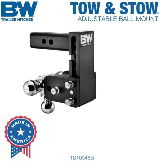 Tow & Stow Adjustable Trailer Hitch Ball Mount - Fits 2 Receiver, Tri-Ball (1-7/8 x 2 x 2-5/16), 5 Drop, 10,000 GTW - TS10048B