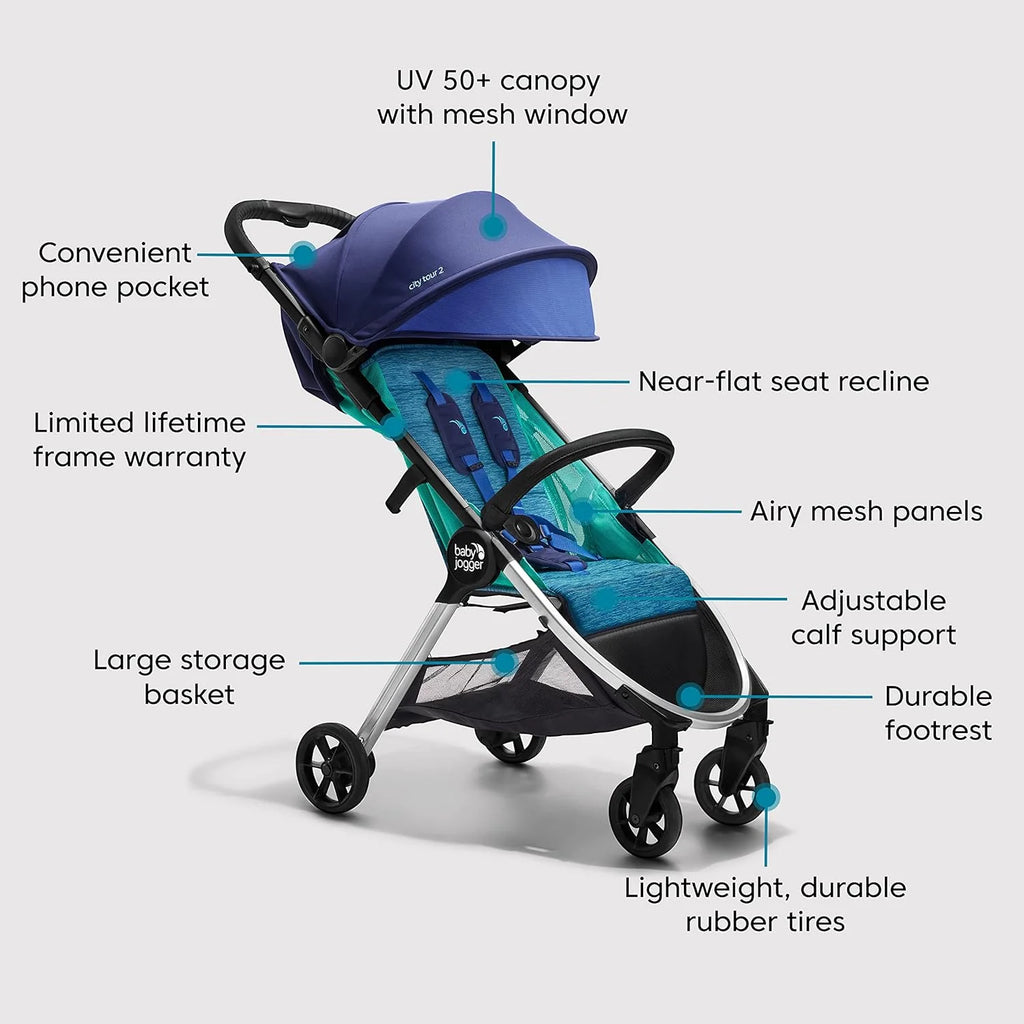City Tour 2 Ultra-Compact Travel Stroller, Jet, Lightweight, Foldable, Ideal for Traveling