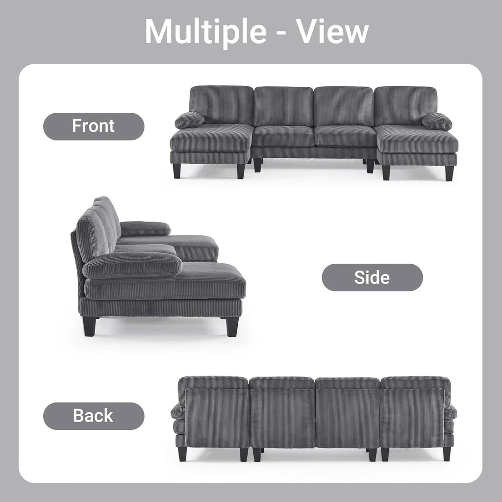 VINGLI 110 Sectional Couches for Living Room,U Shaped Couch with Double Chaise, 4-Seat Sofa Set with Chenille Fabric for Home Furniture,Beige