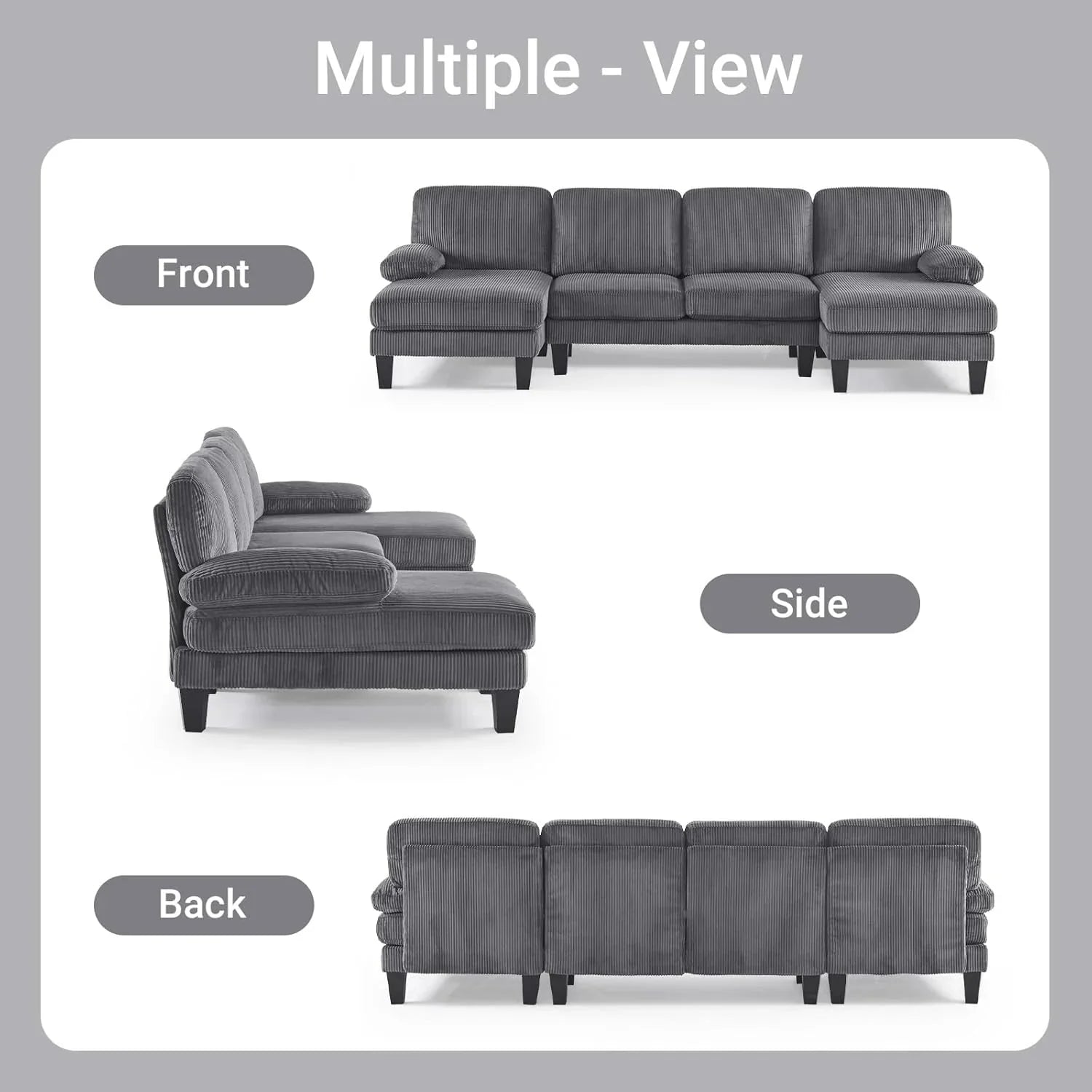 VINGLI 110 Sectional Couches for Living Room,U Shaped Couch with Double Chaise, 4-Seat Sofa Set with Chenille Fabric for Home Furniture,Beige