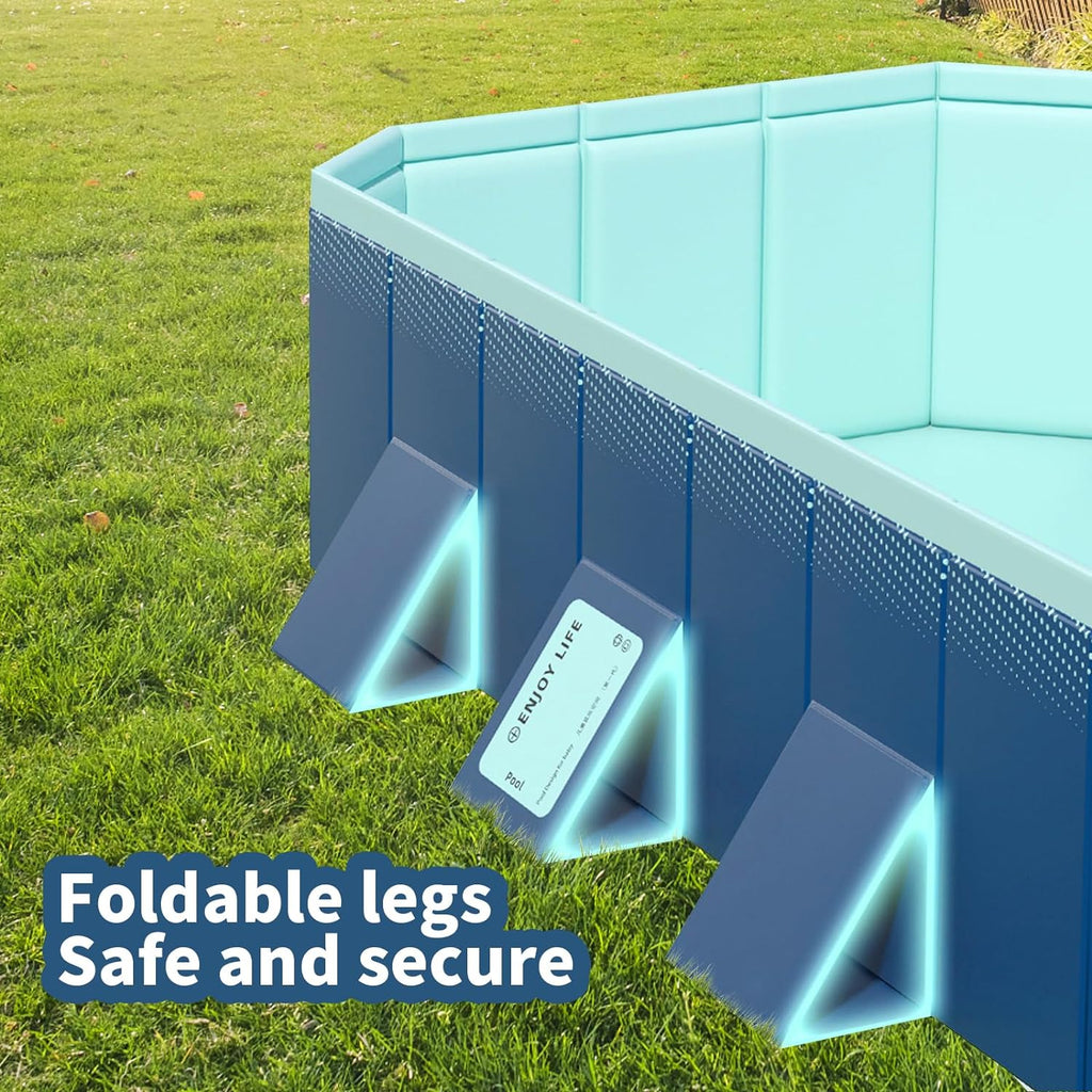 Foldable Non-Inflatable Kids' and Adults' Outdoor Swimming Pool - Hard Plastic Shell, Kid Pool for Backyard Dog Pools (158 x 76 x 20)