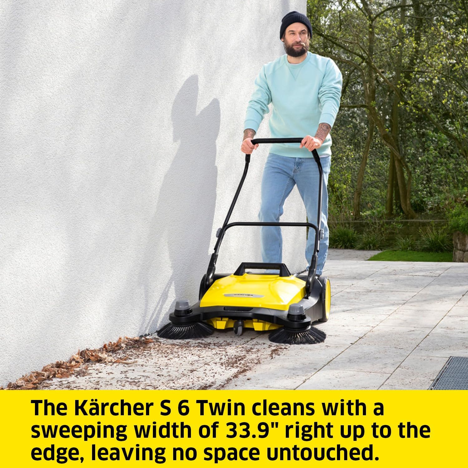S 6 Twin Walk-Behind Outdoor Hand Push Floor Sweeper - 10 Gallon Capacity - 33.9 Sweeping Width - Sweeps up to 32,300 Square Feet/Hour