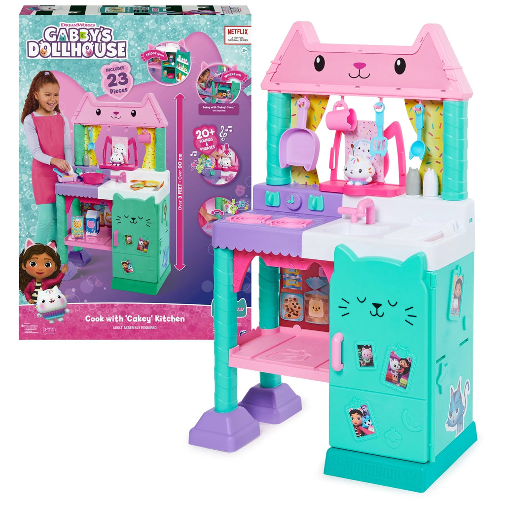 Gabby's Dollhouse Cakey Cat Kitchen Set for Kids, 3ft Tall Play Kitchen with Sounds & Accessories