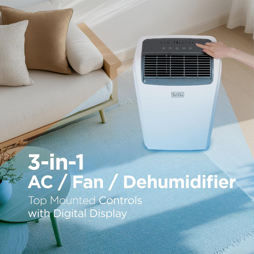 BLACK+DECKER 10,000 BTU Portable Air Conditioner for Rooms up to 450 Sq. Ft. with Remote – White