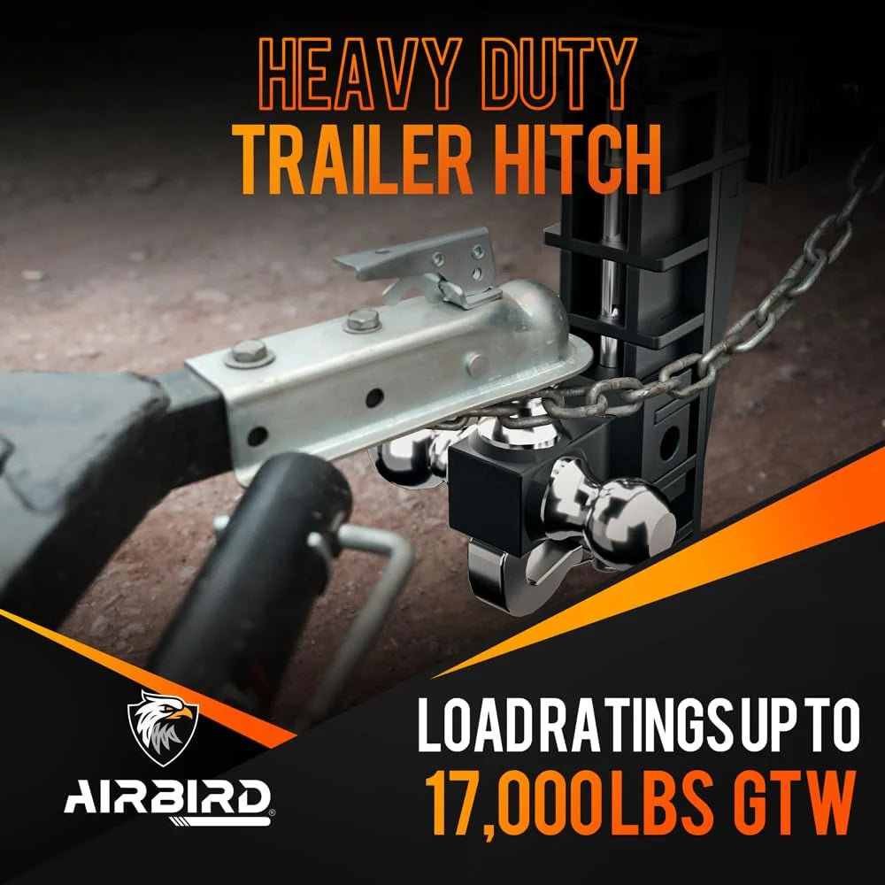 Adjustable Trailer Hitch Fits 2-Inch Receiver, Heavy Duty Tow Hitches (17000 LBS GTW) 6 Inch Drop Truck Hitch Tri-Ball Mount with Hook (1-7/8 x 2 x 2-5/16)