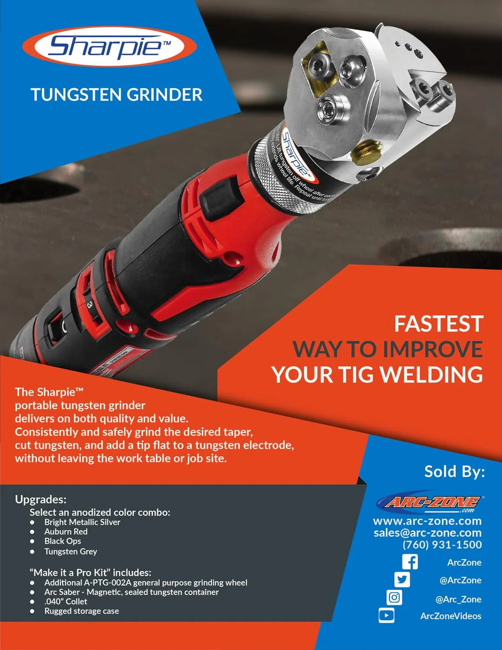 DXCL Hand-Held Cordless Tungsten Sharpener Grinder, Adjustable 15°- 45°, Diamond Ground Tapers (Auburn Red/Auburn R