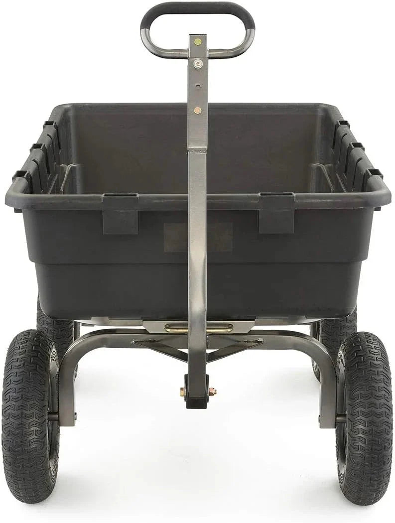 Heavy Duty Poly Utility Dump Wagon Garden Cart w/Pneumatic Tires, 6 Cu Ft - 1200 lb Capacity Outdoor Wheelbarrow for Yard, Landscaping & Gardening, Lawn Tractor or ATV Towable-Gorilla Carts
