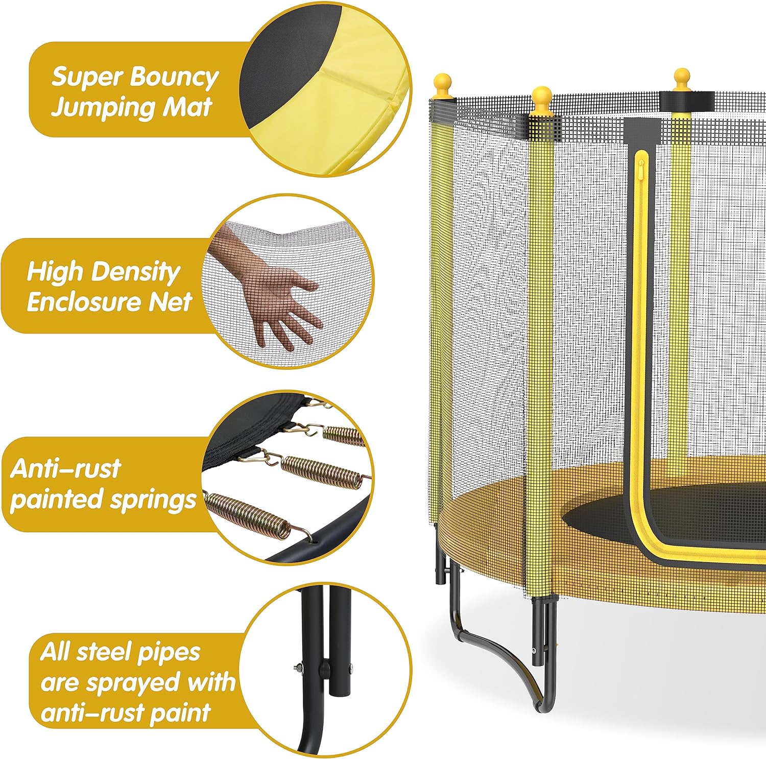 60 Kids Trampoline with Safety Enclosure Net, 5FT Toddler Indoor & Outdoor Trampoline/w Basketball Hoop - Parent-Child Interactive Game Fitness Trampoline Toy Gift for Boys and Girls Age 1-8