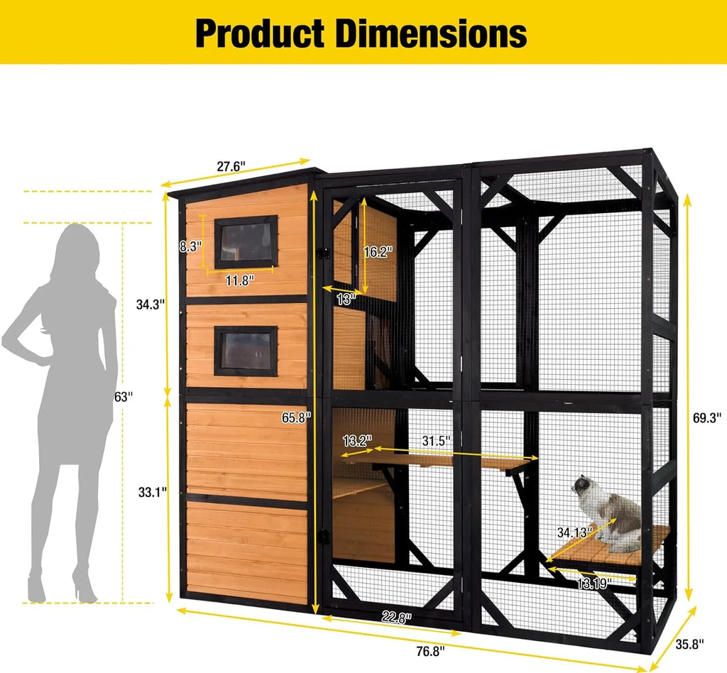 Aivituvin Large Cat Catio, 4 Tiers, Weatherproof Roof, 70H x 77L
