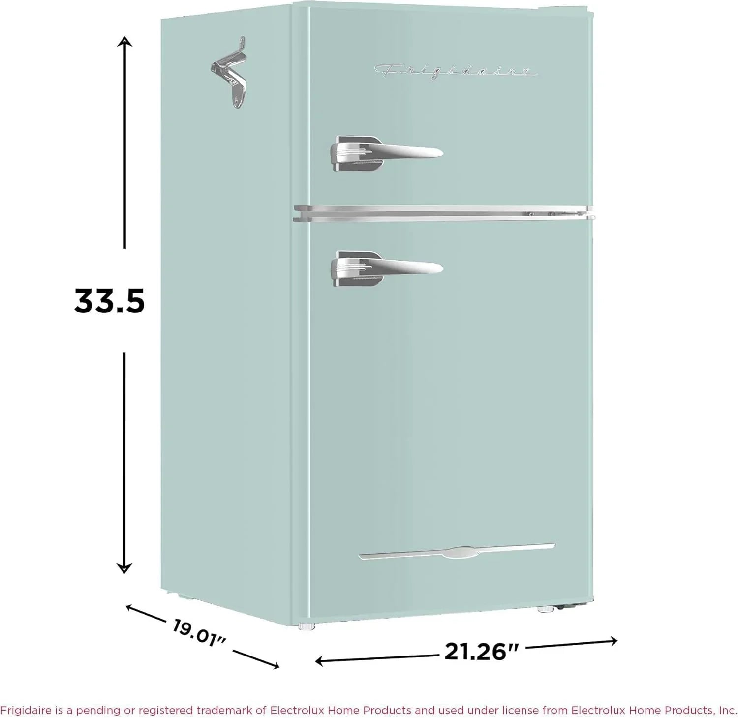 Frigidaire Retro Mini Fridge with Freezer & Side Bottle Opener-Small 2 Door Refrigerator for Office Bar or College Dorm Room-3.1 Cu Ft – 19”D x 20.5 W x 33.5 H